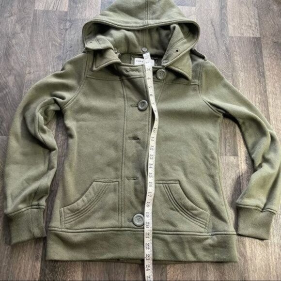 Olive Green Hooded Fleece Jacket Light Weight Coat Size S - Picture 8 of 10